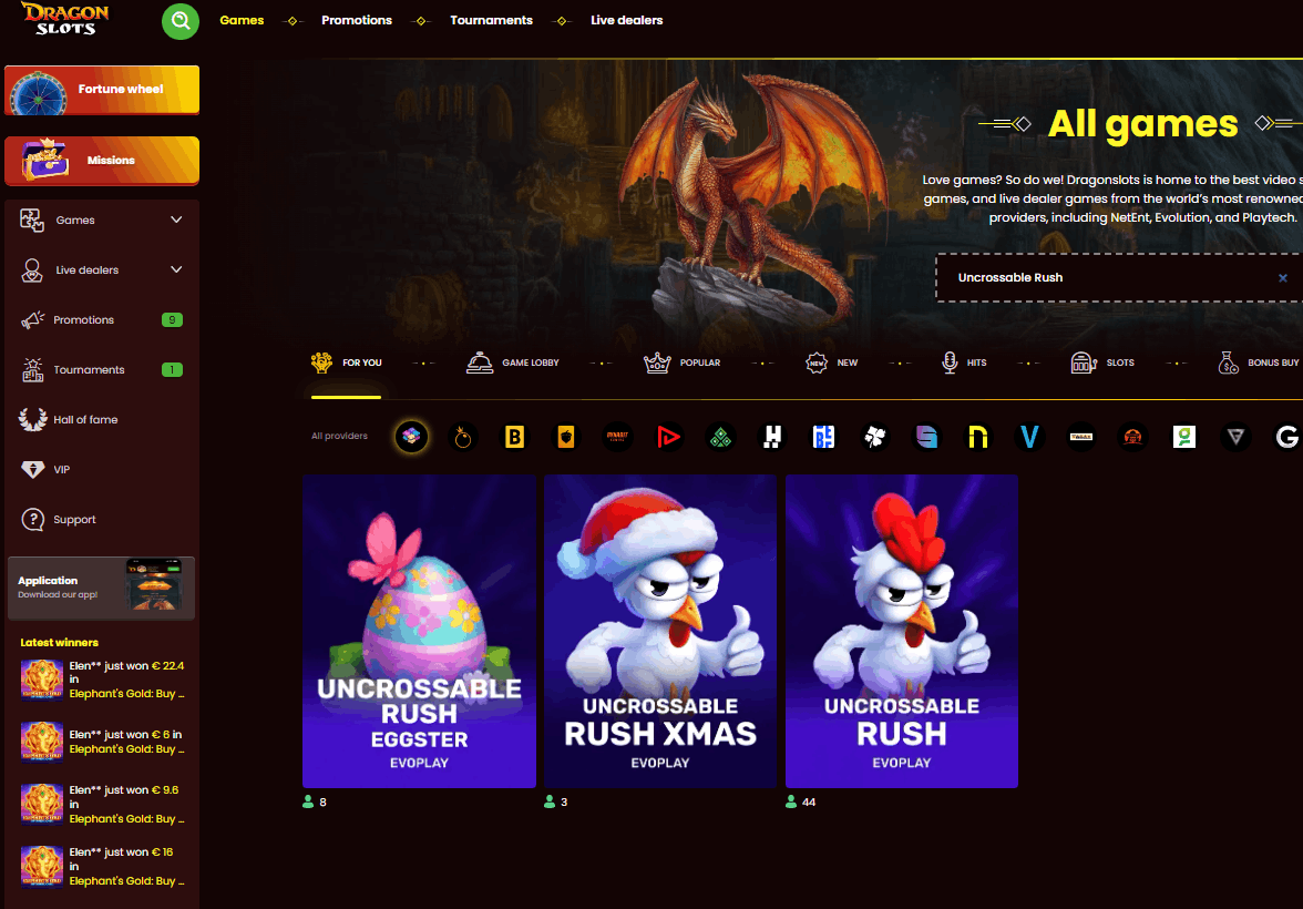 Dragonslots Casino – Uncrossable Rush with 825% welcome bonus and 650 free spins