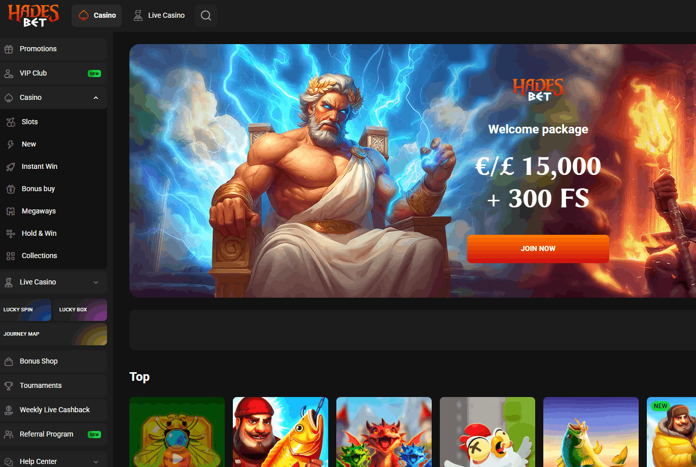 Hadesbet Casino – 400% up to €15,000 + 300 free spins and 155 game providers